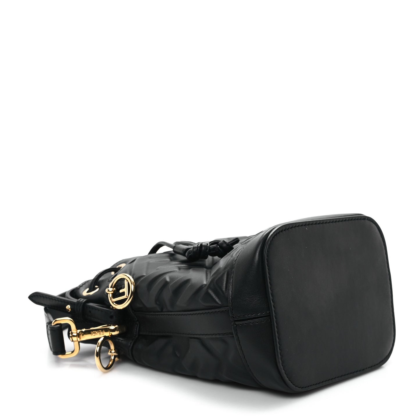 Vitello Liberty F is Fendi FF 1974 Embossed Mini Mon Tresor Bucket Bag Black