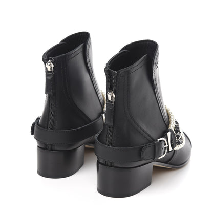Chanel Calfskin Pearl Cap Toe Short Boots 39.5 Black 4 of 9