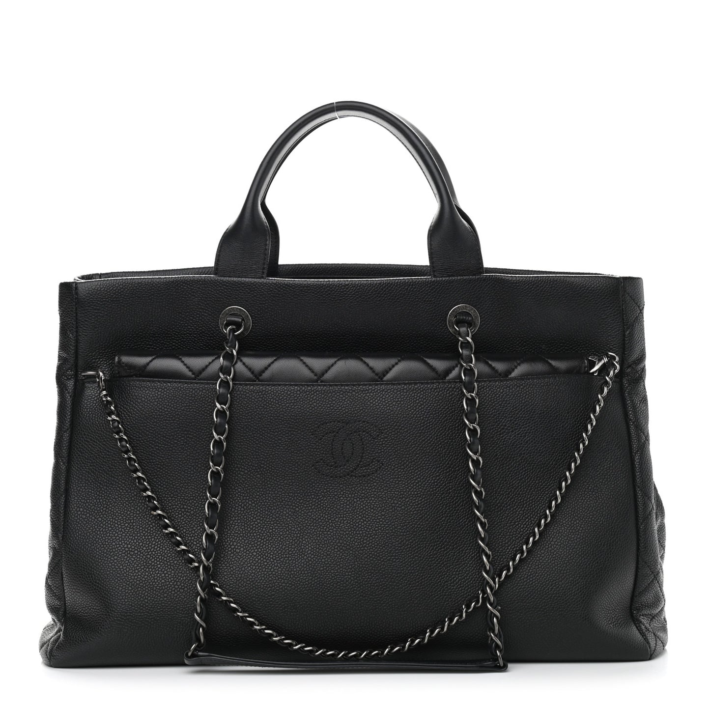 Caviar Lambskin Quilted Large Coco Break Shopping Bag Black