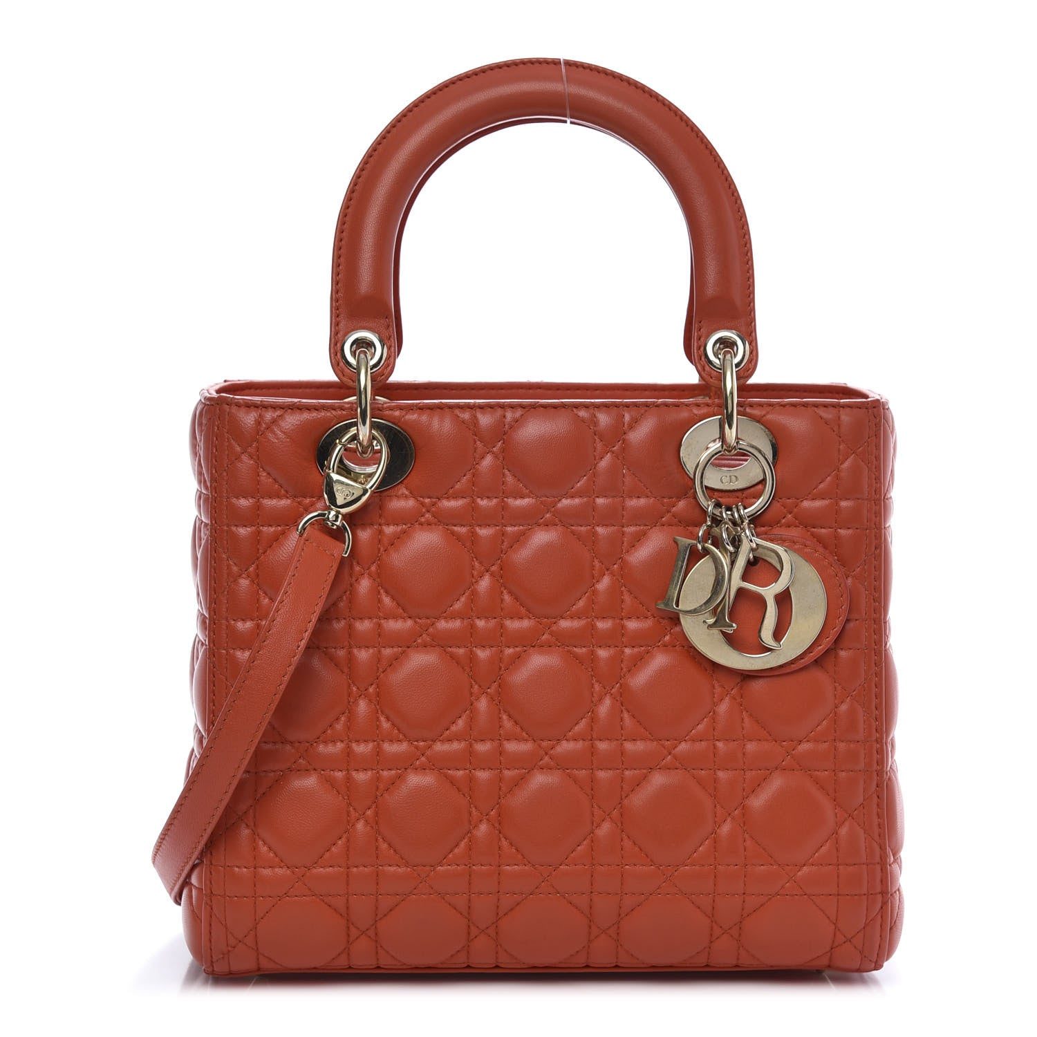 Christian Dior Lambskin Cannage Medium Lady Dior Orange 1 of 17