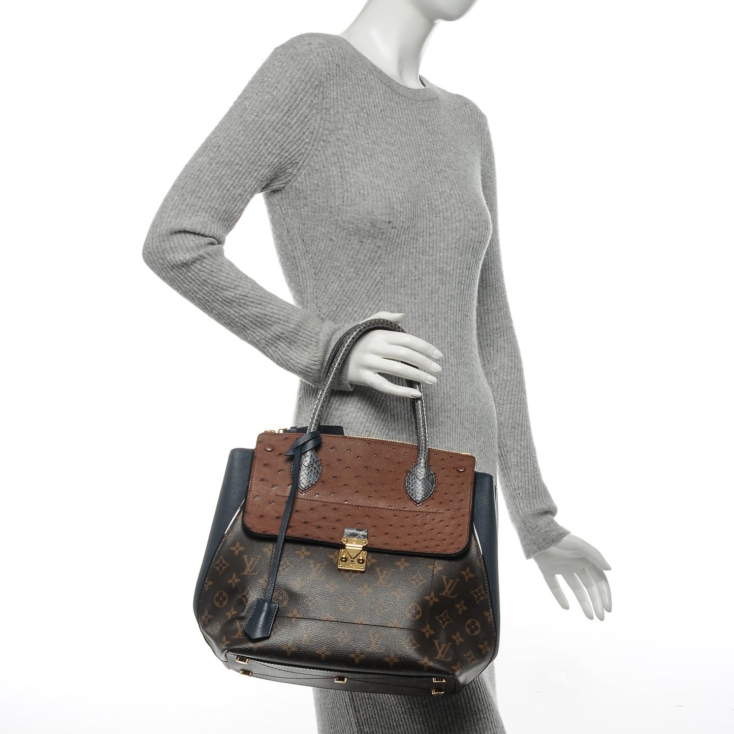 Ostrich Python Majestueux Tote MM Blue