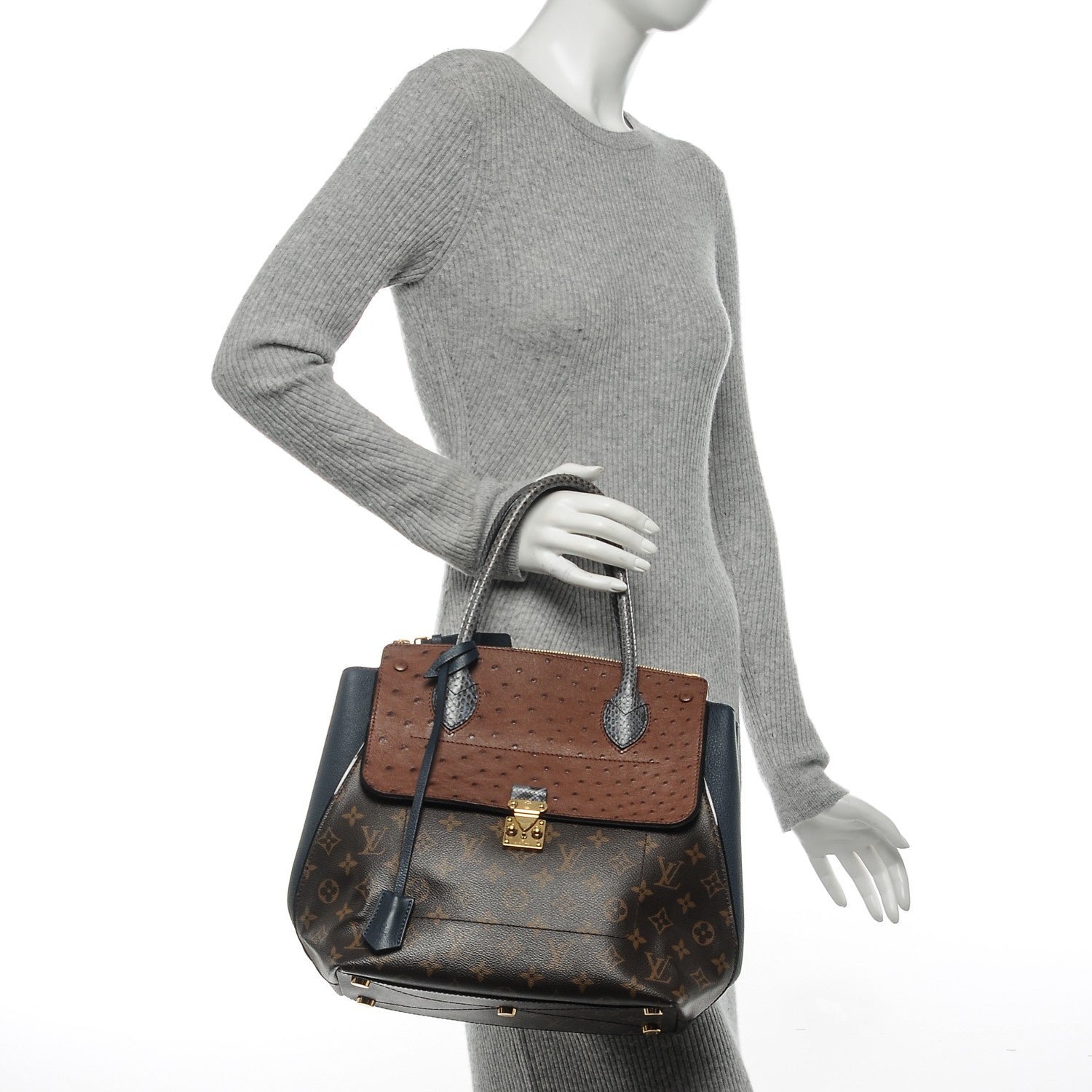Louis Vuitton Ostrich Python Majestueux Tote MM Blue 2 of 7