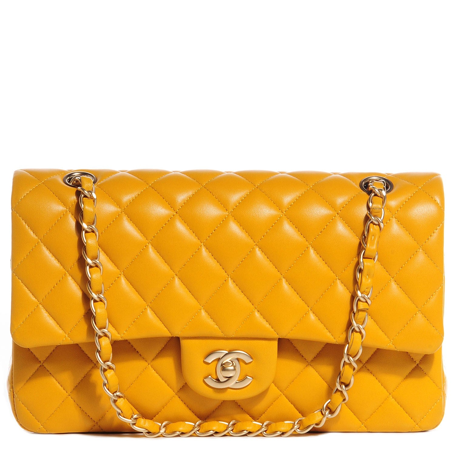 Chanel Lambskin Medium Double Flap Yellow 1 of 9