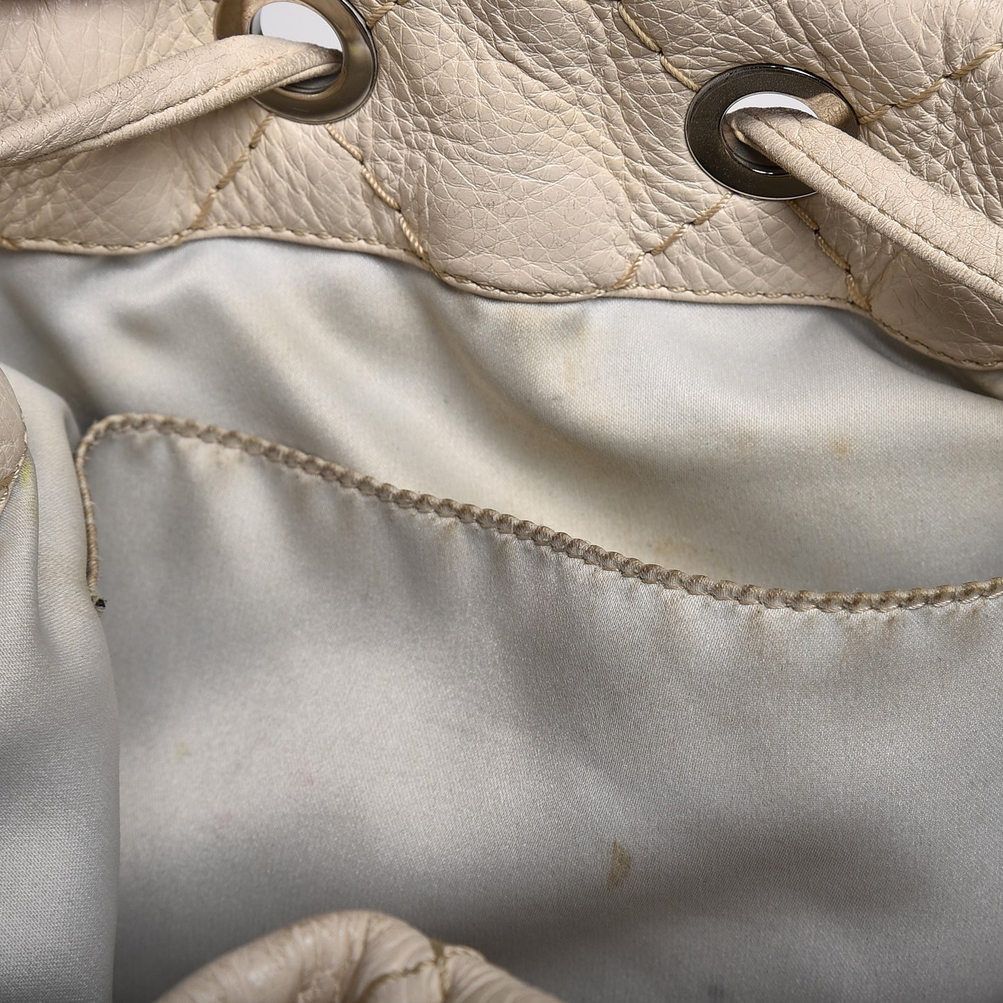 Glazed Calfskin On The Road Drawstring Tote Ivory