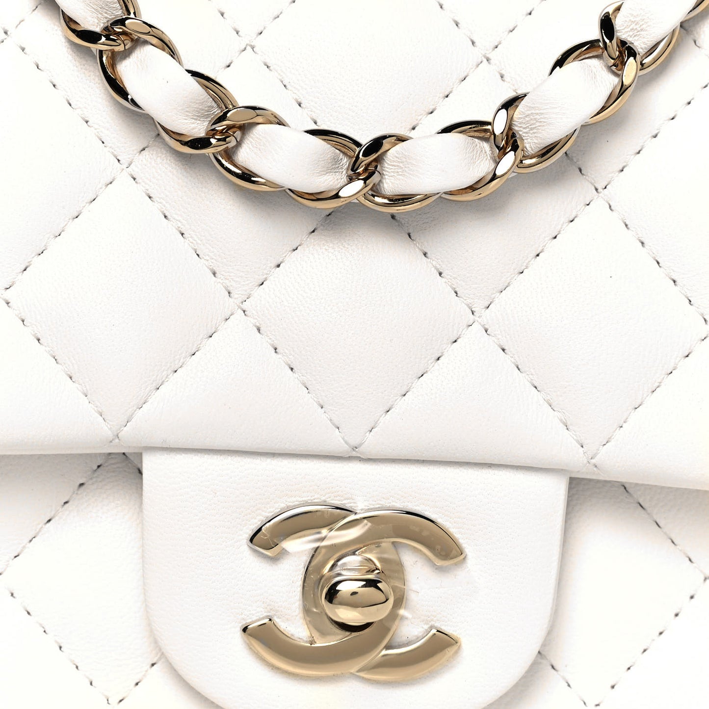 Lambskin Quilted Mini Rectangular Flap White