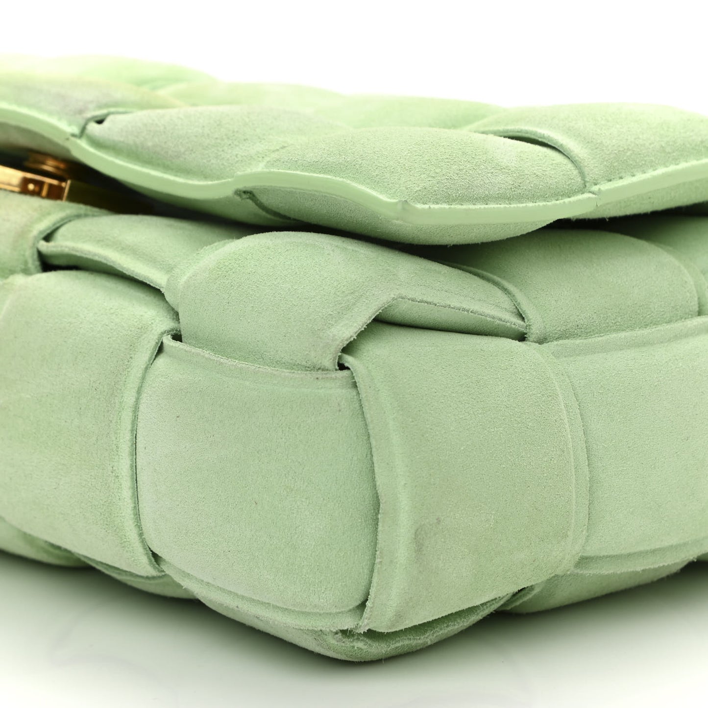 Suede Maxi Intrecciato Padded Chain Cassette Crossbody Bag Wasabi