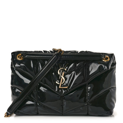 Saint Laurent SAINT LAURENT Patent Quilted Small Loulou Puffer Monogram Chain Satchel Black 1 of 12