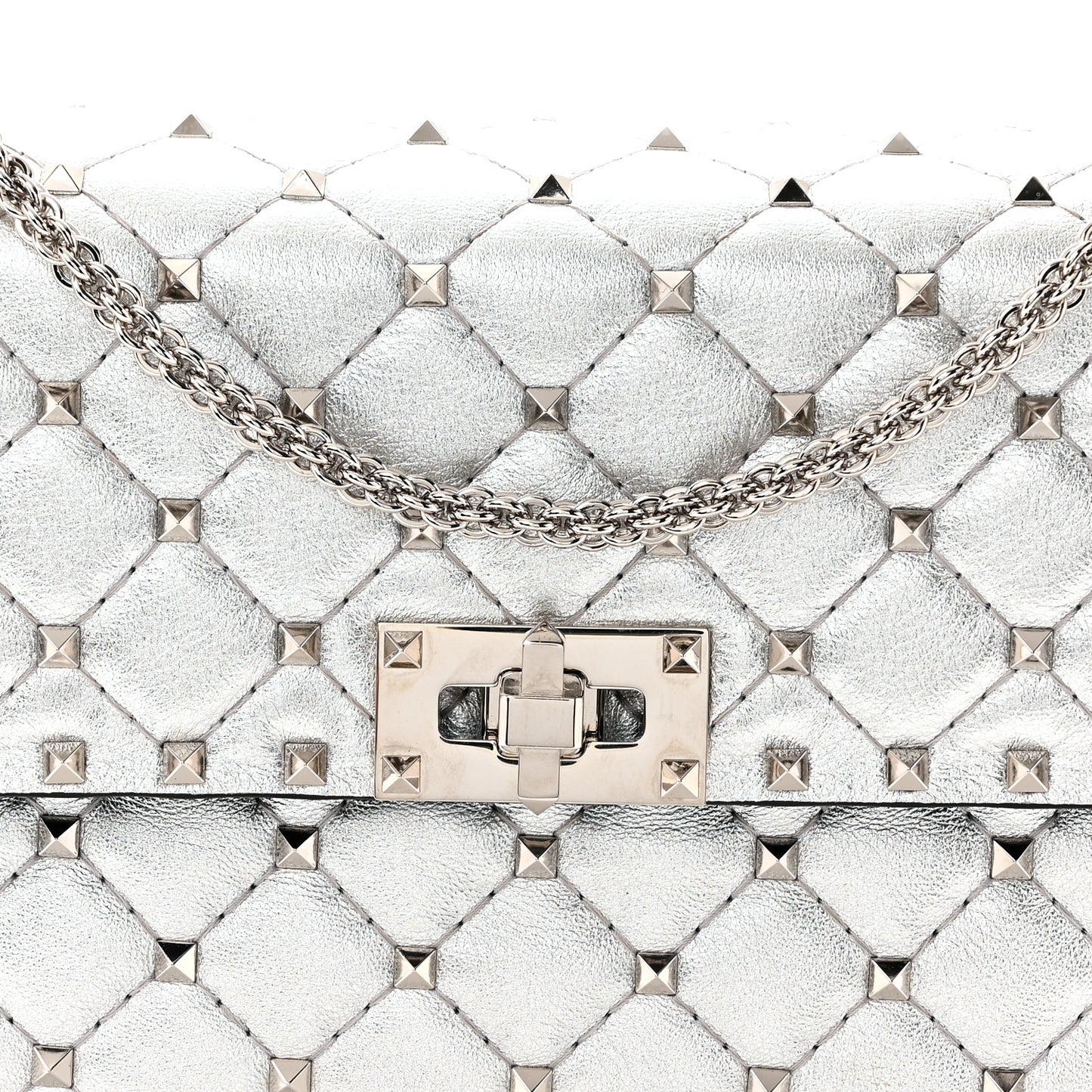 Metallic Nappa Medium Rockstud Spike Shoulder Bag Silver