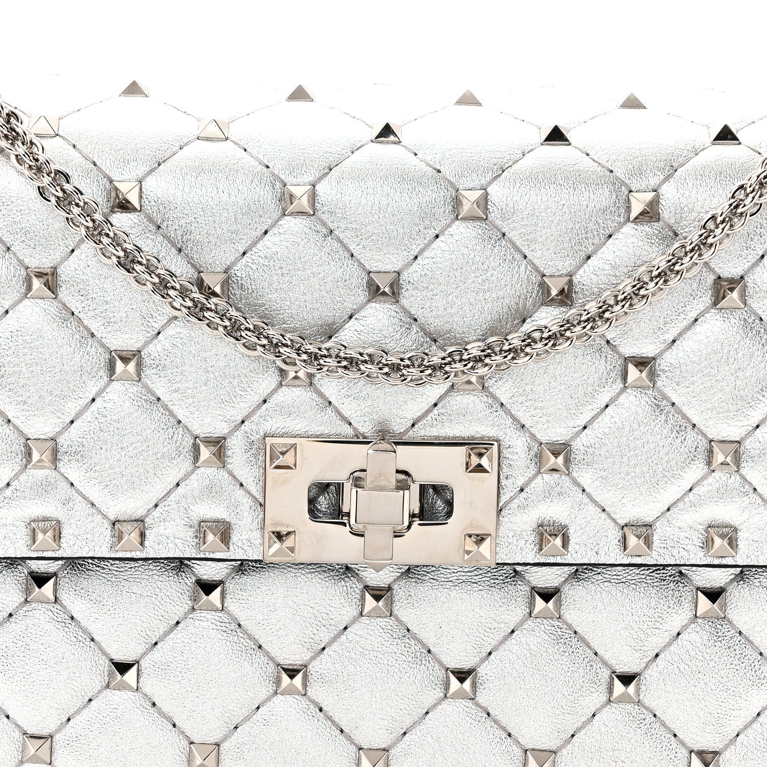 Valentino Garavani Metallic Nappa Medium Rockstud Spike Shoulder Bag Silver 7 of 9