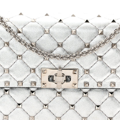 Valentino Garavani Metallic Nappa Medium Rockstud Spike Shoulder Bag Silver 7 of 9