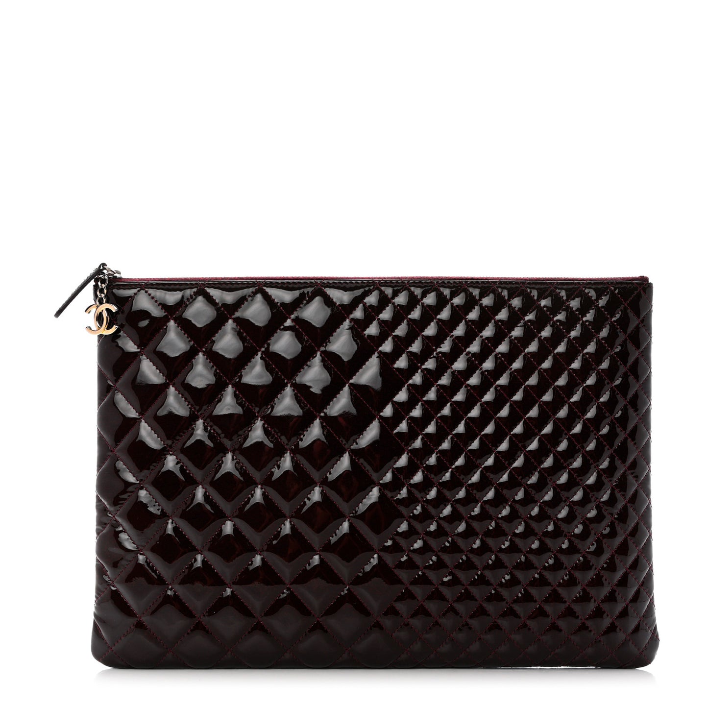 Patent Bi-Quilted Large Cosmetic Case Dark Red