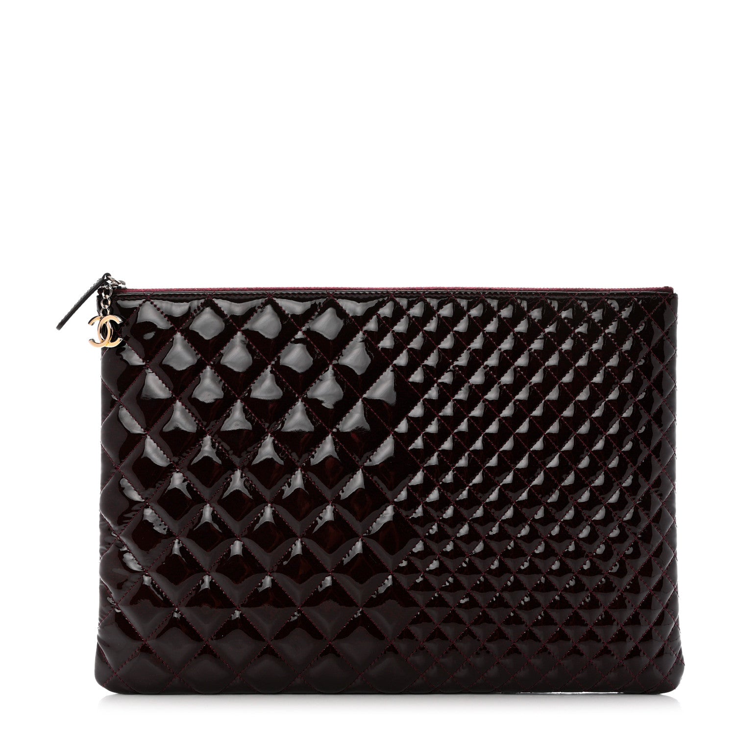 Chanel Patent Bi-Quilted Large Cosmetic Case Dark Red 1 of 8
