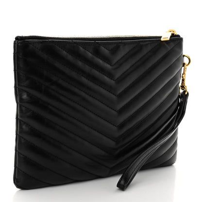 Saint Laurent Calfskin Matelasse Chevron Monogram A5 Wristlet Black 4 of 11