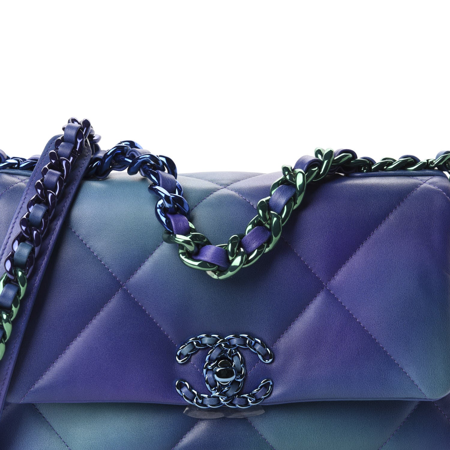 Chanel Tie Dye Calfskin Quilted Medium Chanel 19 Flap Blue Purple 11 of 13