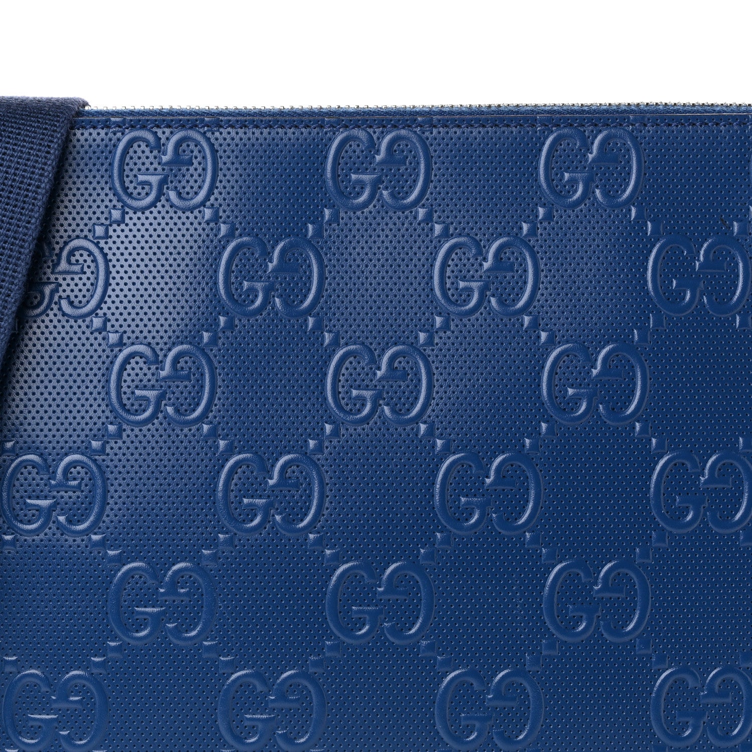 Gucci Calfskin GG Tennis Embossed Medium Wristlet Messenger Bag Intense Metal Blue 8 of 10