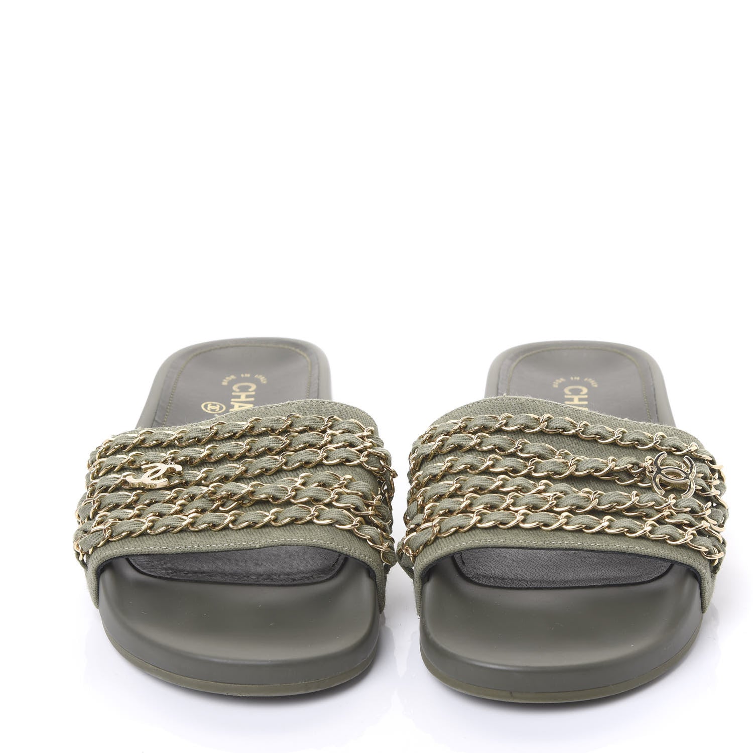 Chanel Canvas Chain Flat Sandals 39 Khaki 2 of 8