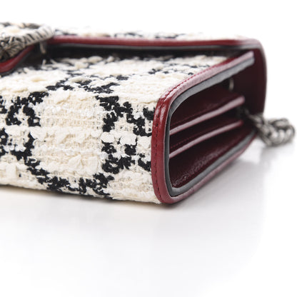 Gucci Tweed GG Monogram Mini Dionysus Chain Wallet White Black Romantic Cherry 10 of 11