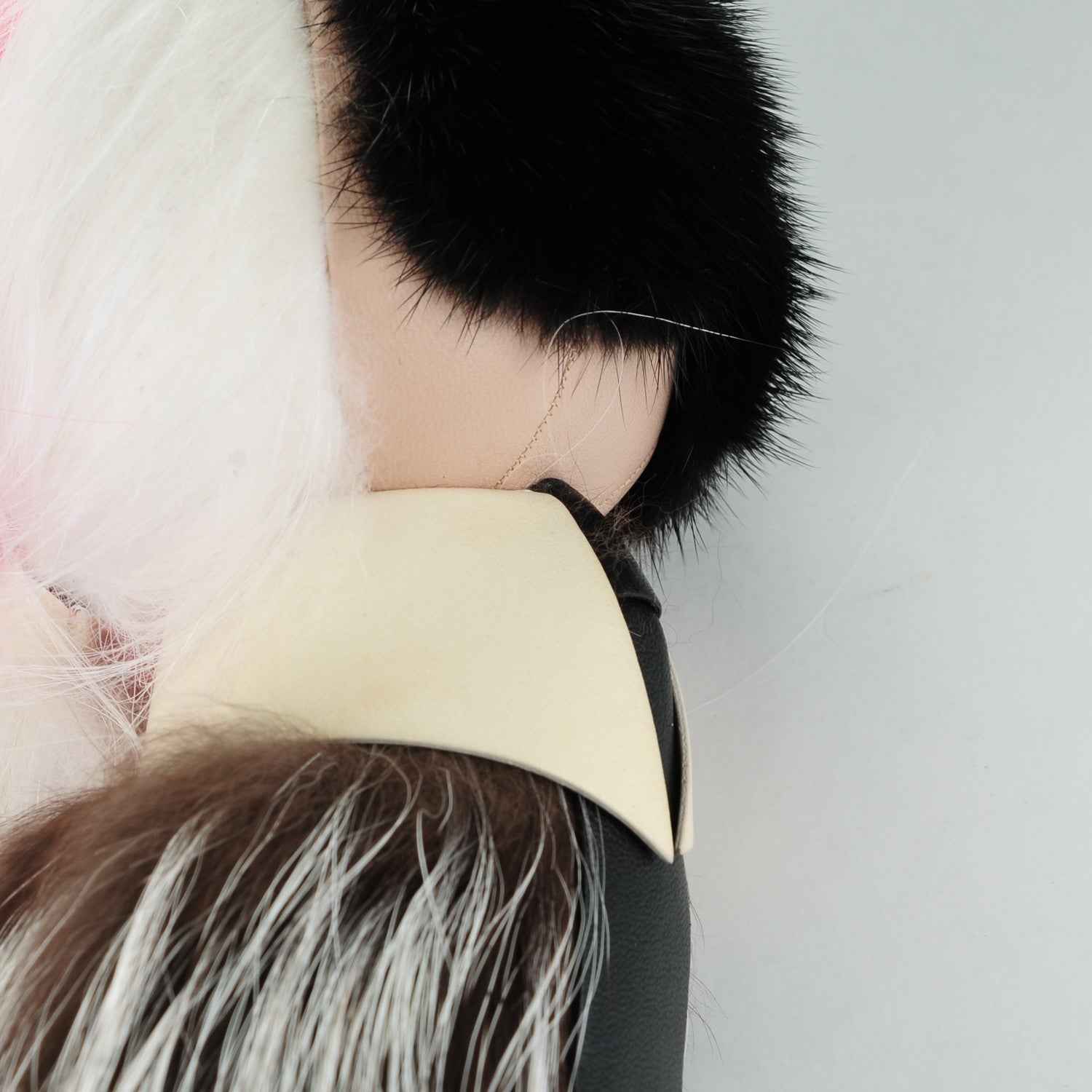 Fendi Fox Mink Goat Fur Nappa Karlito Bag Charm Black White Rosa 6 of 8