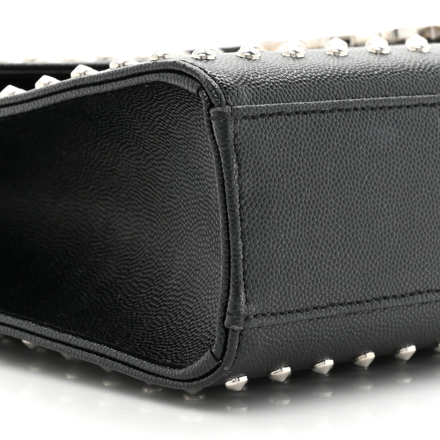 Saint Laurent Grain de Poudre Matelasse Studded Large Monogram Satchel Black 8 of 14