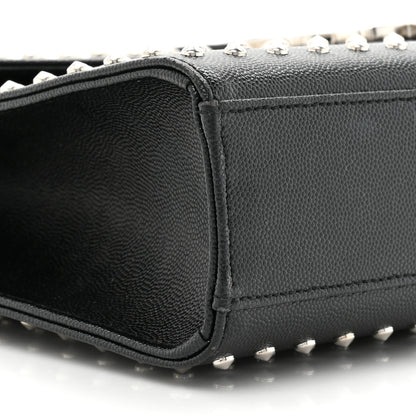 Saint Laurent Grain de Poudre Matelasse Studded Large Monogram Satchel Black 8 of 14
