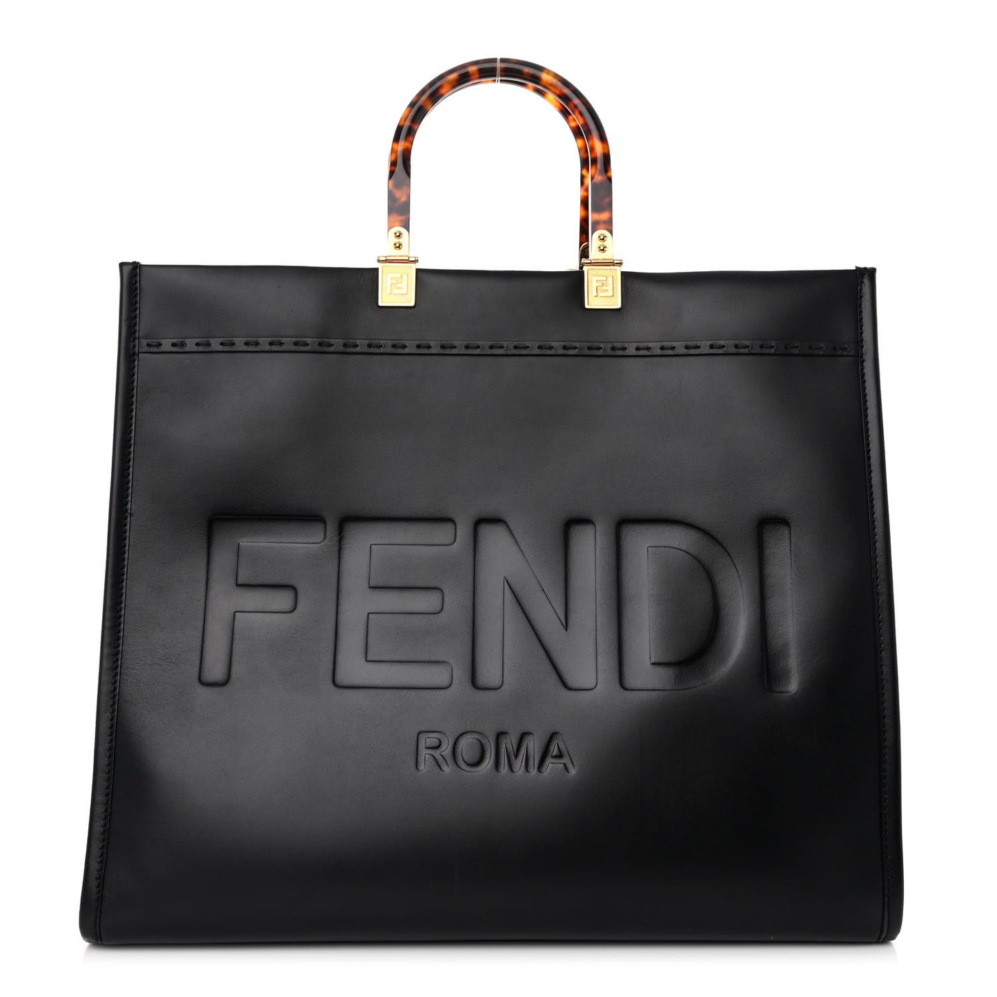 Vitello King Plexiglass Large Fendi Sunshine Shopper Tote Black