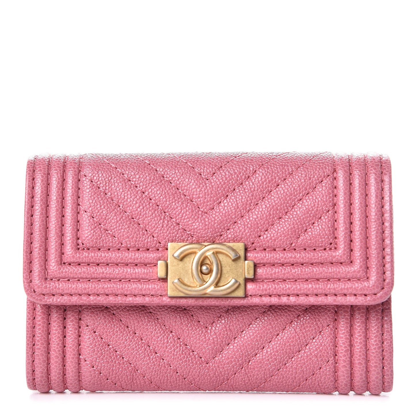 Caviar Chevron Quilted Boy Card Holder Wallet Dark Pink