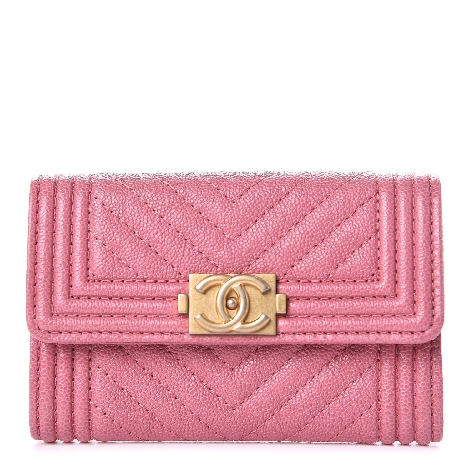 Chanel Caviar Chevron Quilted Boy Card Holder Wallet Dark Pink 1 of 17