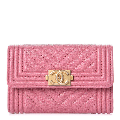 Chanel Caviar Chevron Quilted Boy Card Holder Wallet Dark Pink 1 of 17