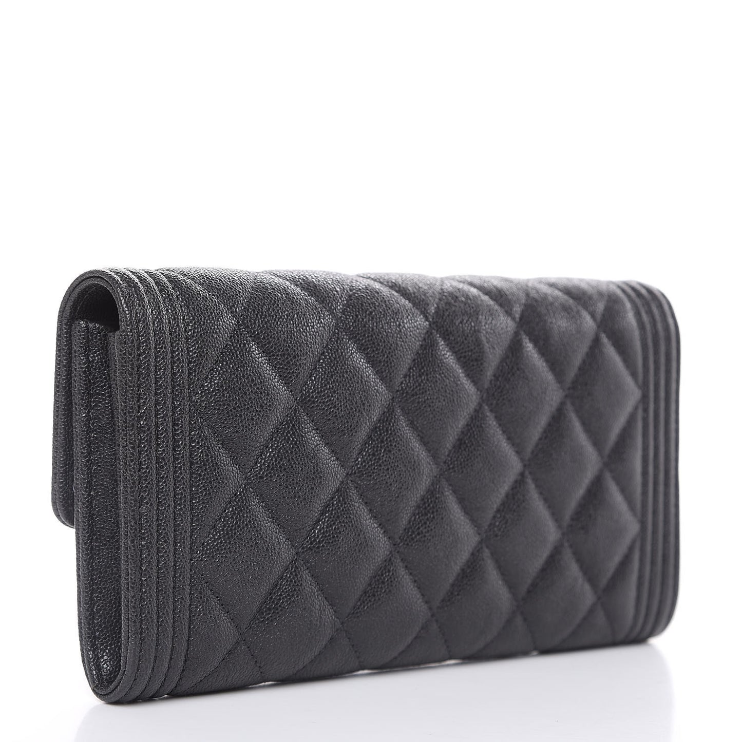 Caviar Quilted Large Boy Gusset Flap Wallet Charcoal