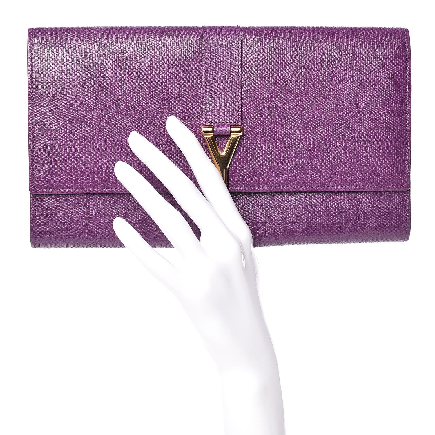 Saint Laurent Textured Calfskin Classic Y Document Case Clutch Purple 2 of 9