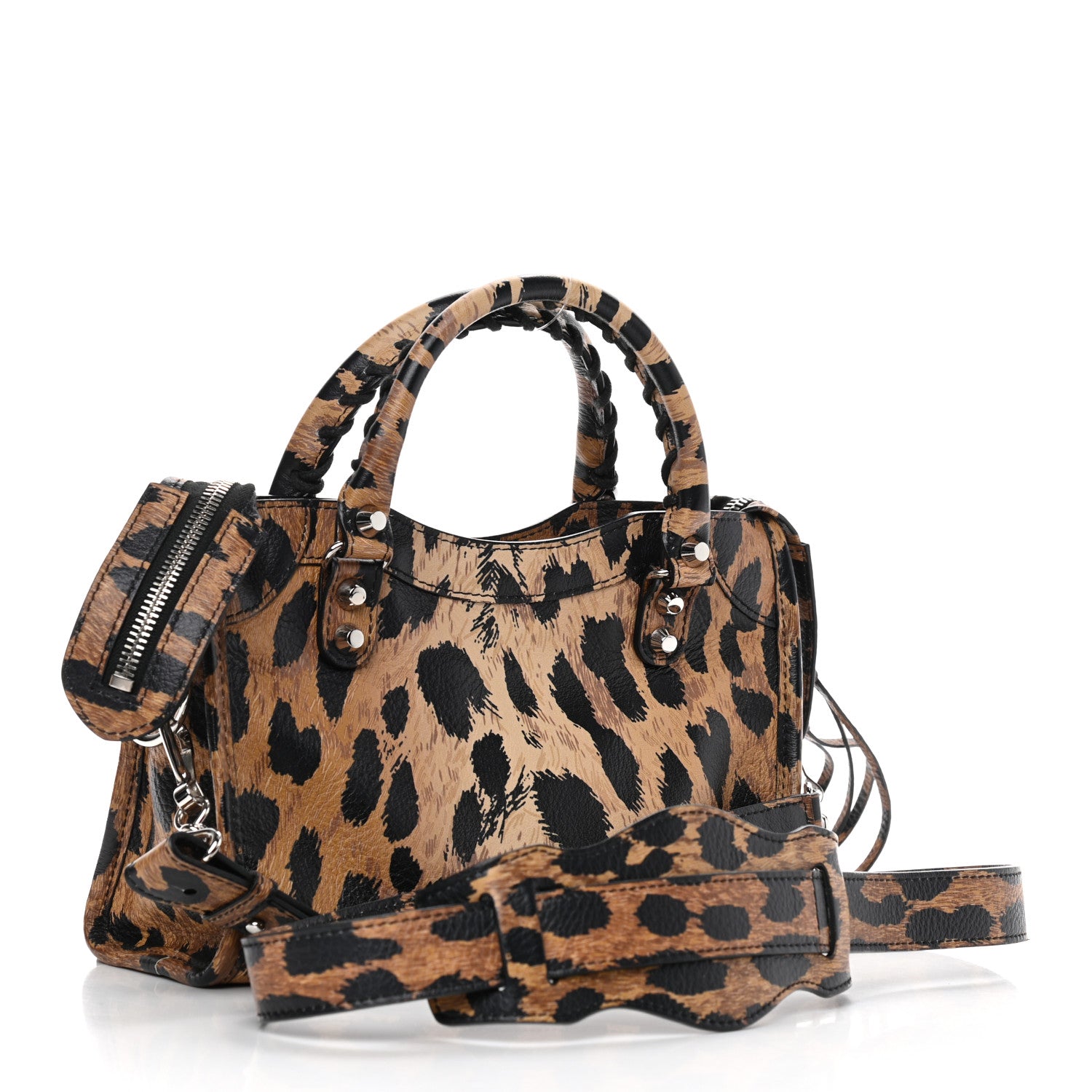 Balenciaga Smooth Calfskin Leopard Print Classic Silver Hardware Mini City Beige 3 of 10