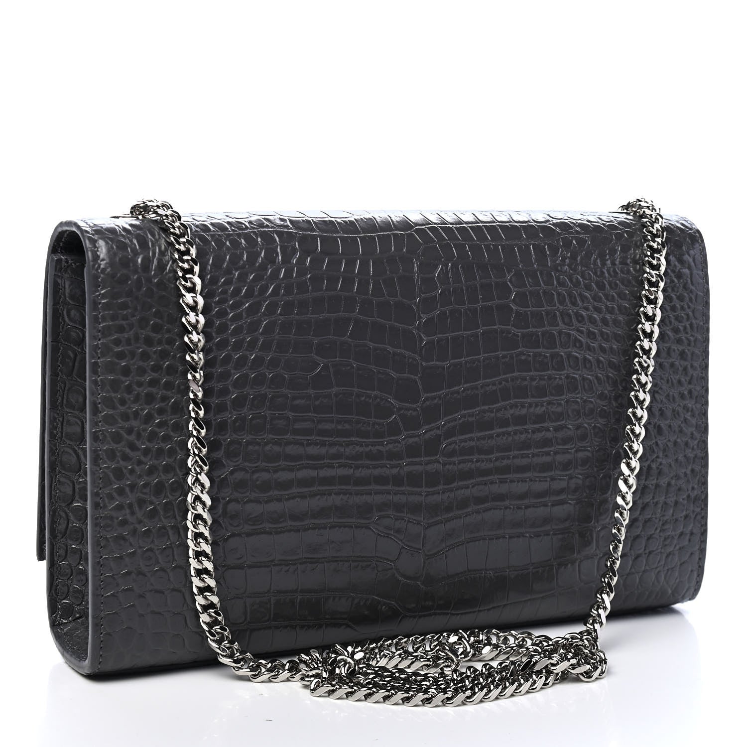 Saint Laurent Calfskin Crocodile Embossed Medium Classic Monogram Kate Tassel Satchel Storm 3 of 9