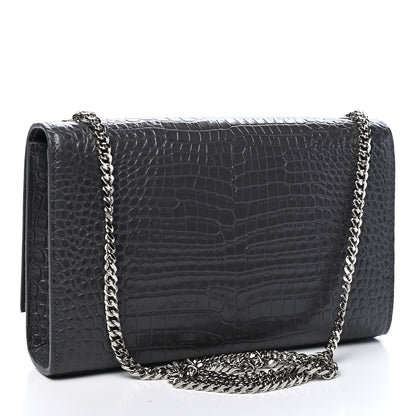 Saint Laurent Calfskin Crocodile Embossed Medium Classic Monogram Kate Tassel Satchel Storm 3 of 9