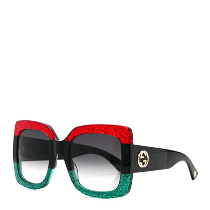 Gucci Acetate Square Frame Sunglasses GG0083S Glitter Red Black Green 1 of 9