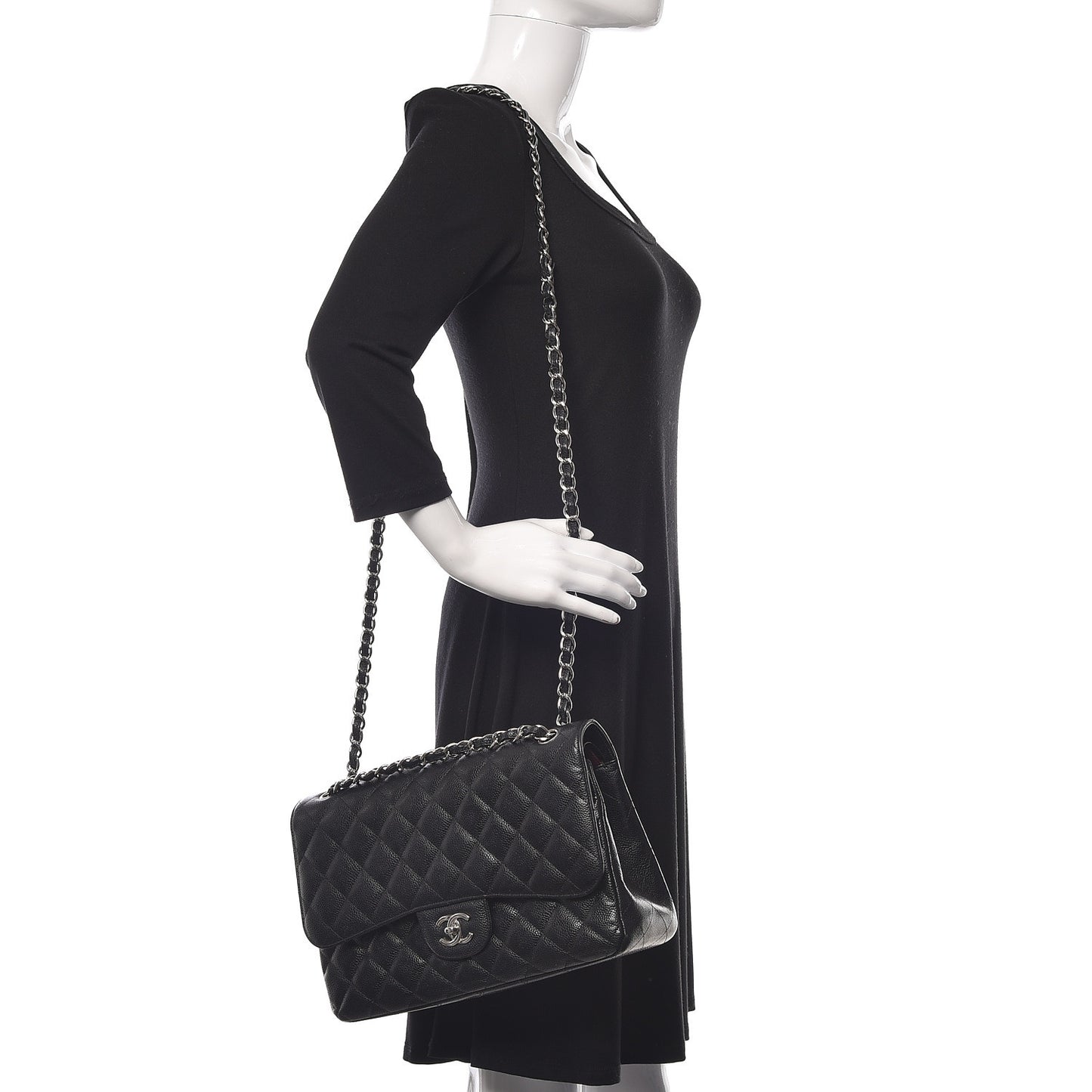 Caviar Quilted Jumbo Double Flap Black