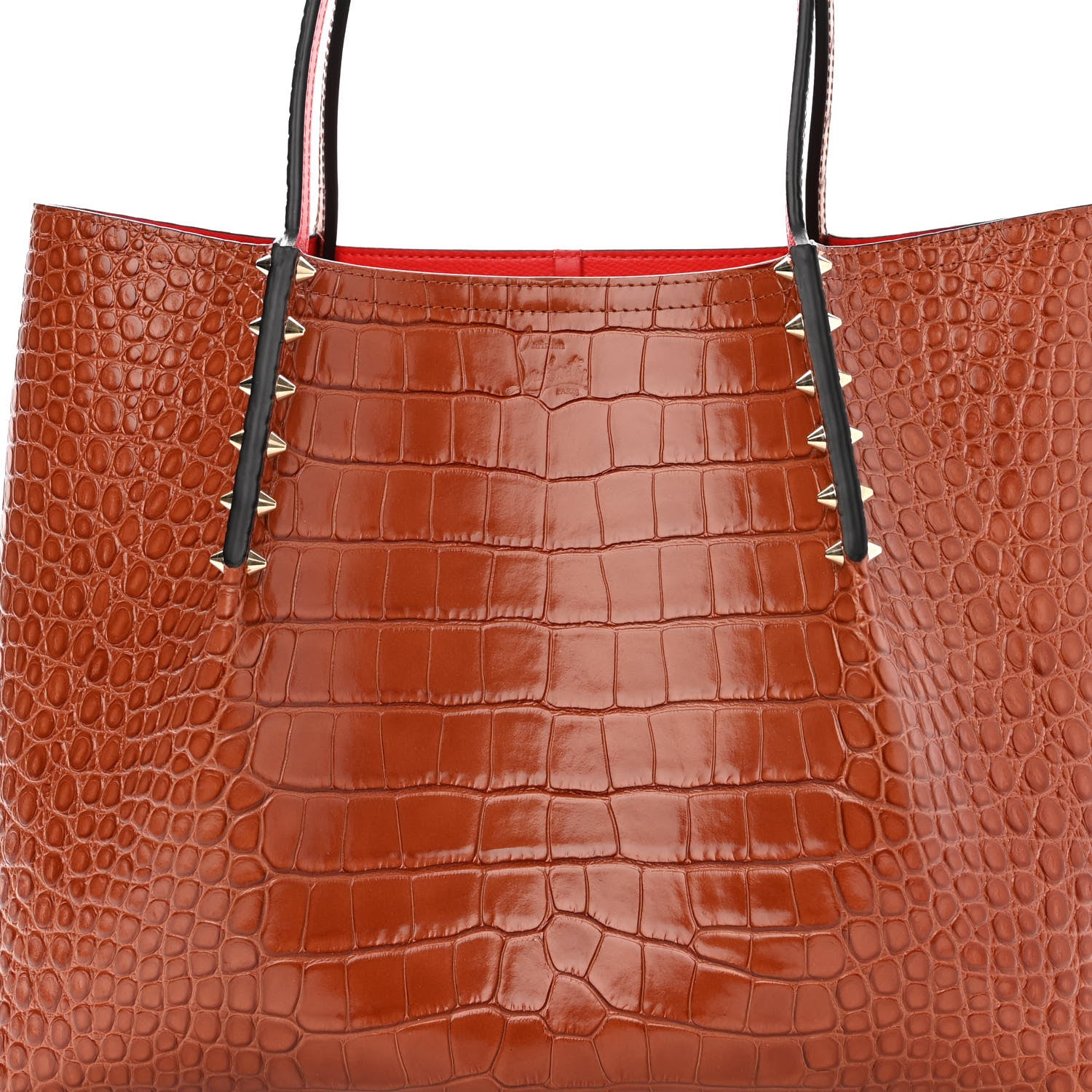 Christian Louboutin Crocodile Embossed Calfskin Spiked Small Cabarock Shopper Tote Brown 7 of 9