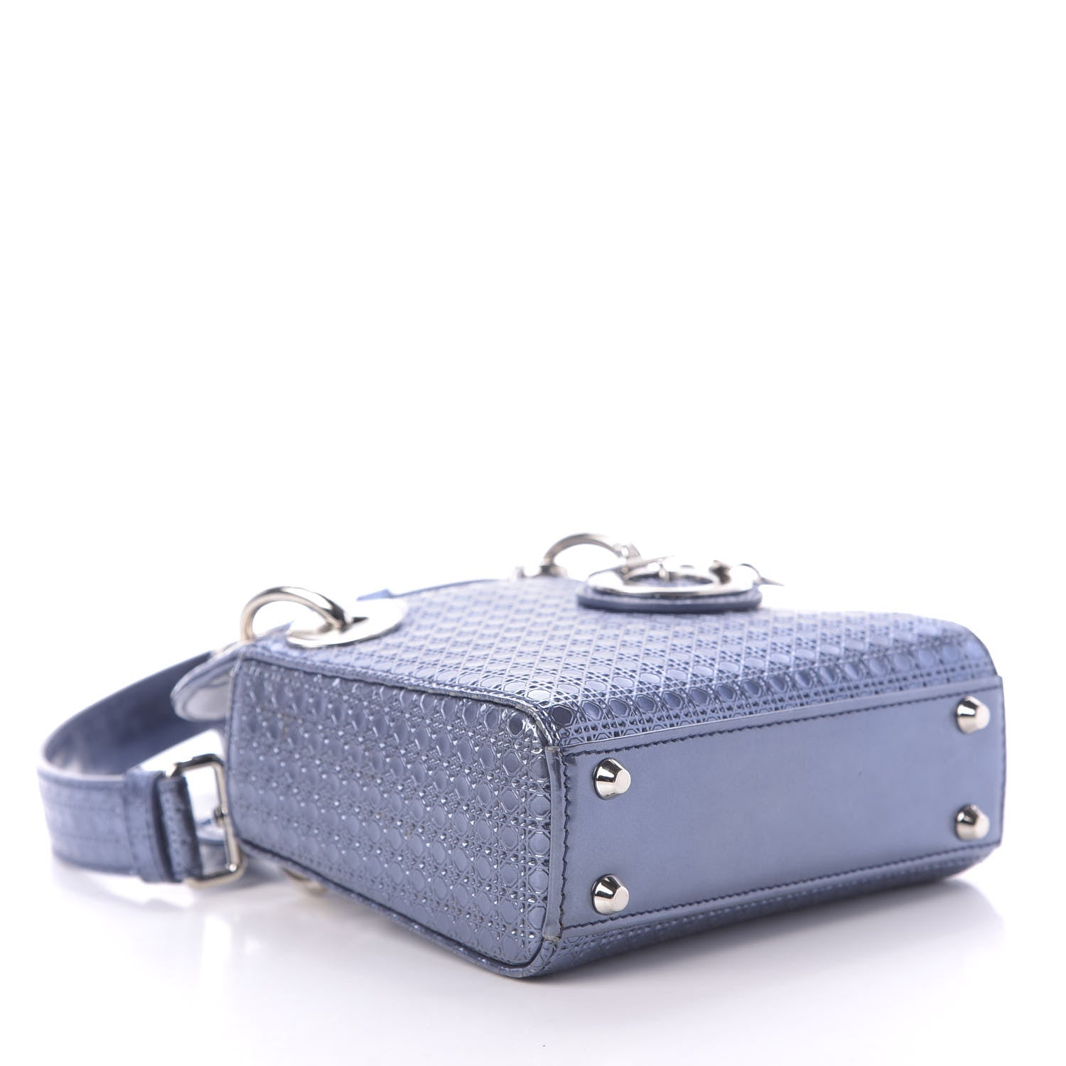 Christian Dior Metallic Patent Micro-Cannage Mini Lady Dior Blue 4 of 11