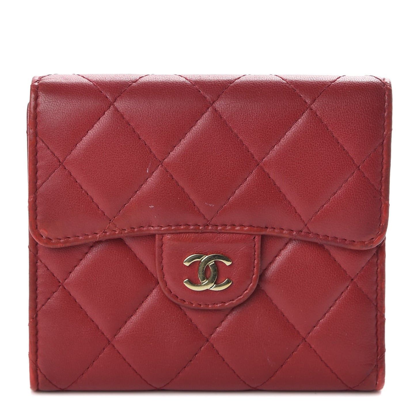 Lambskin Quilted Small Compact Wallet Red