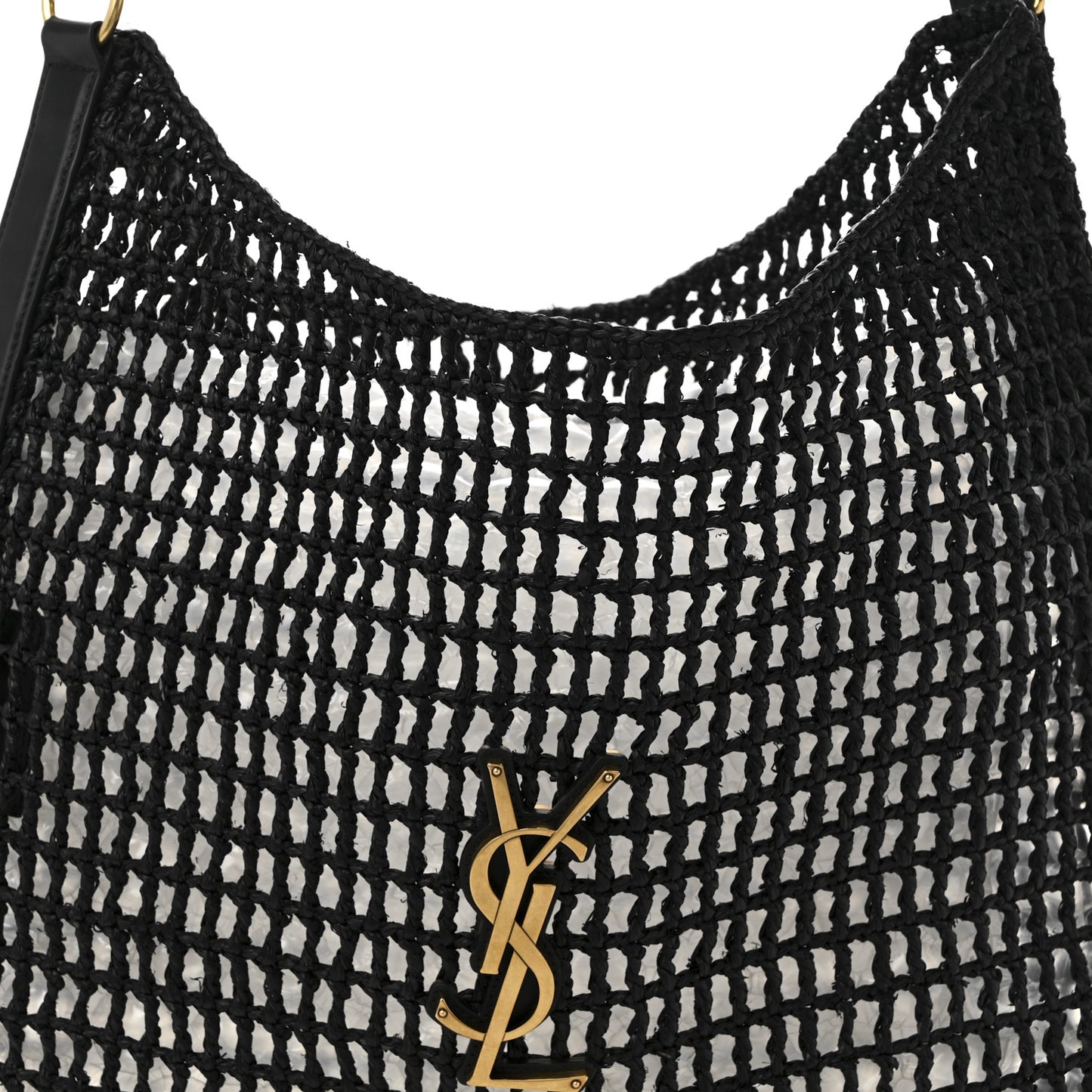 Raffia Calfskin Oxalis Shoulder Bag Black