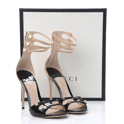 Gucci Vernice Malaga Kid Aneta High Heel Sandals 37 Black Pink Apricot 11 of 11