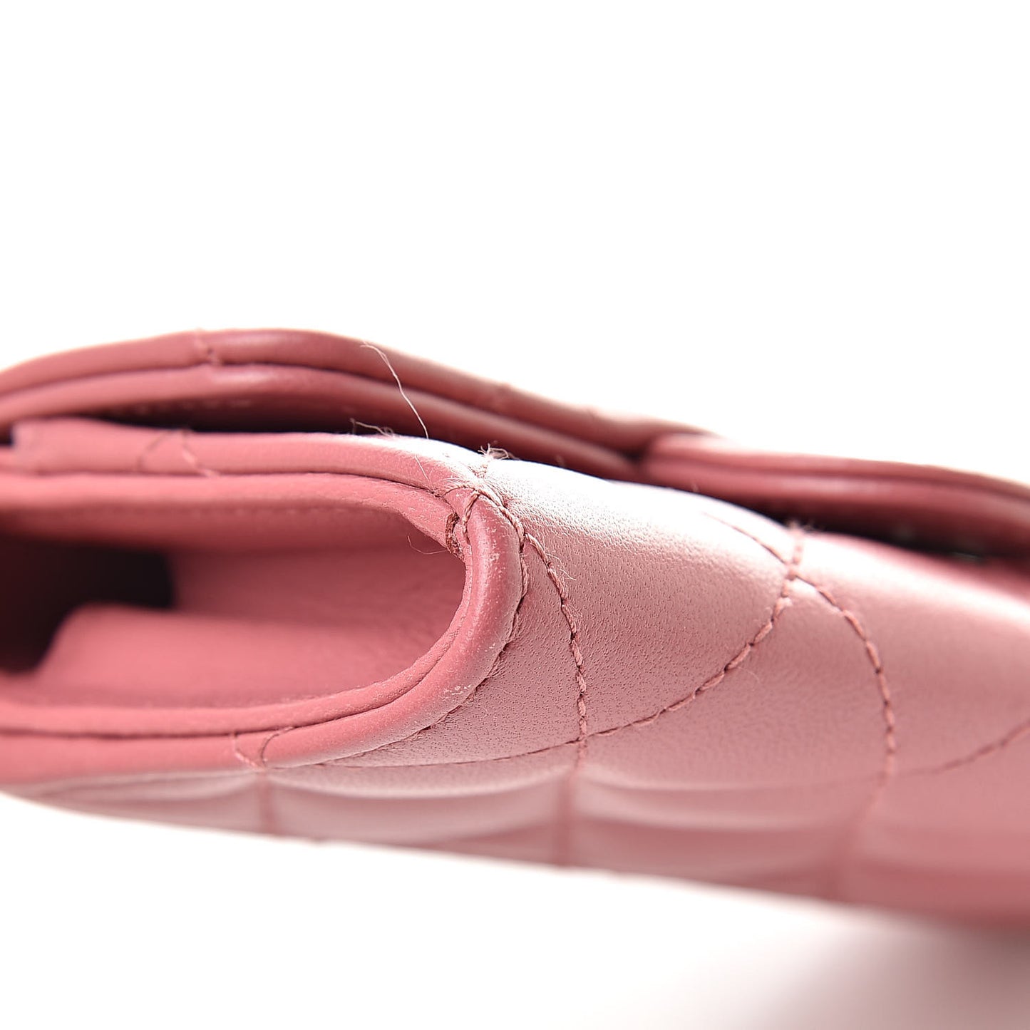 Lambskin Quilted Flap Card Holder Pink