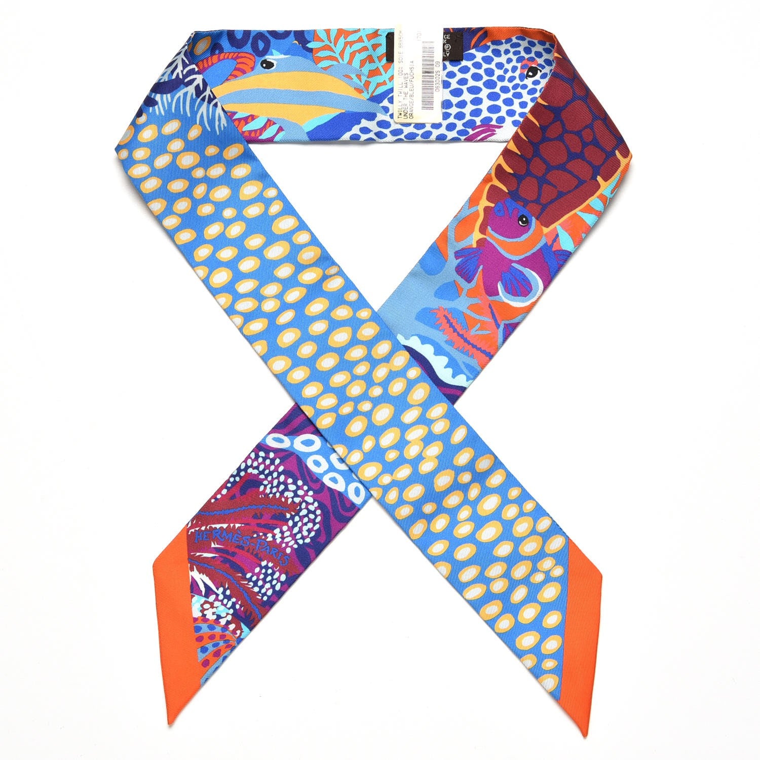 Hermes Silk Under The Waves Twilly Orange Bleu Fuchsia 1 of 5