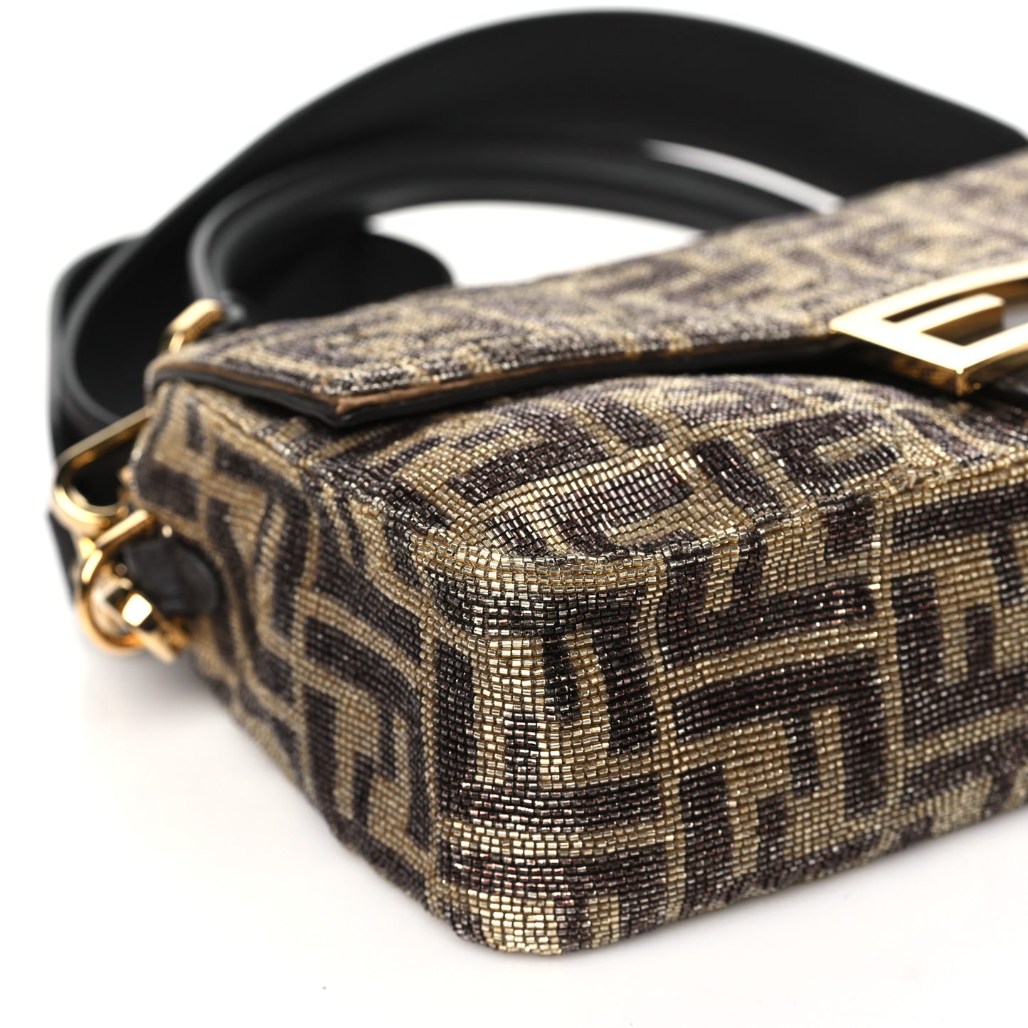 Vitello King Beaded Zucca Baguette Mogano Panna Ebano