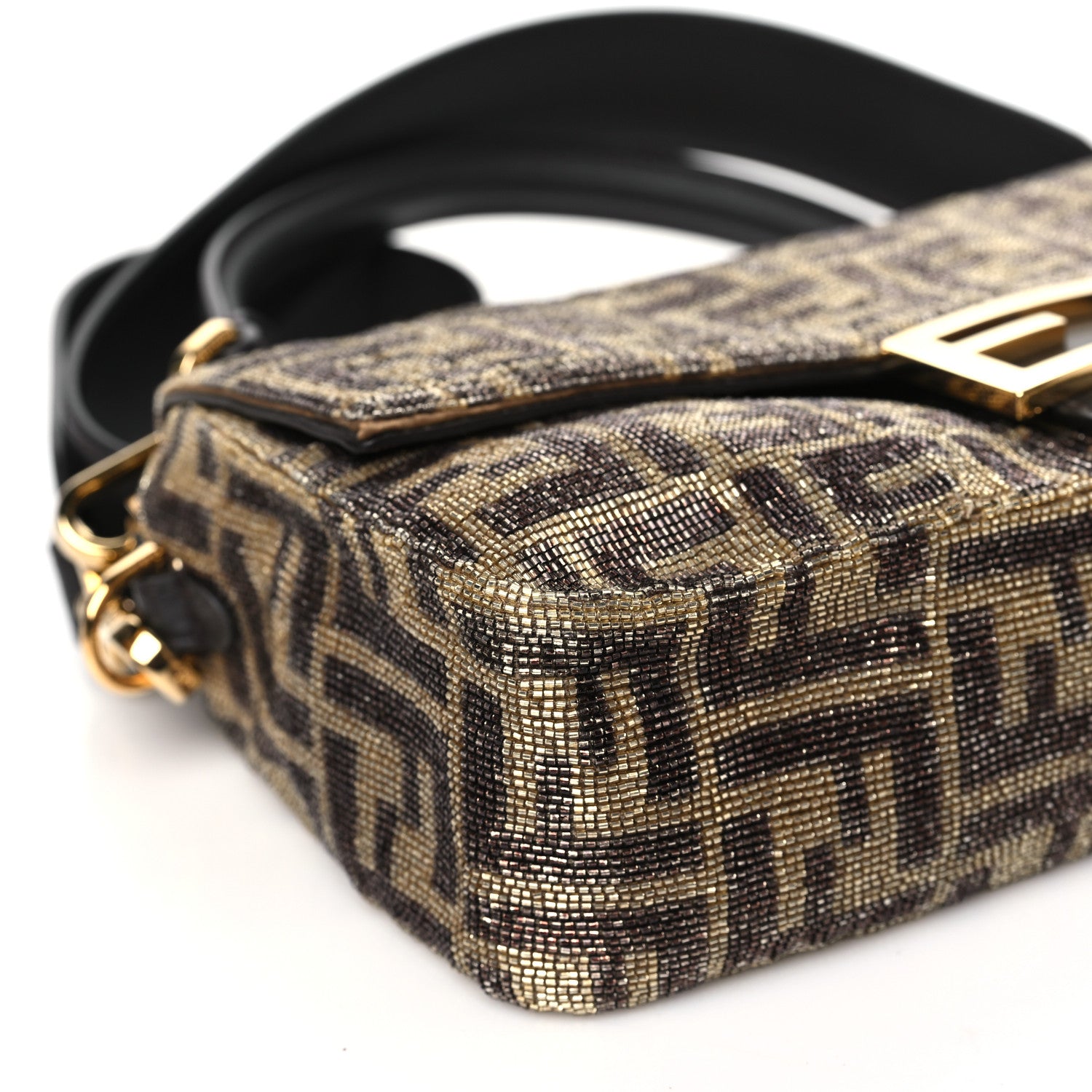 Fendi Vitello King Beaded Zucca Baguette Mogano Panna Ebano 8 of 9