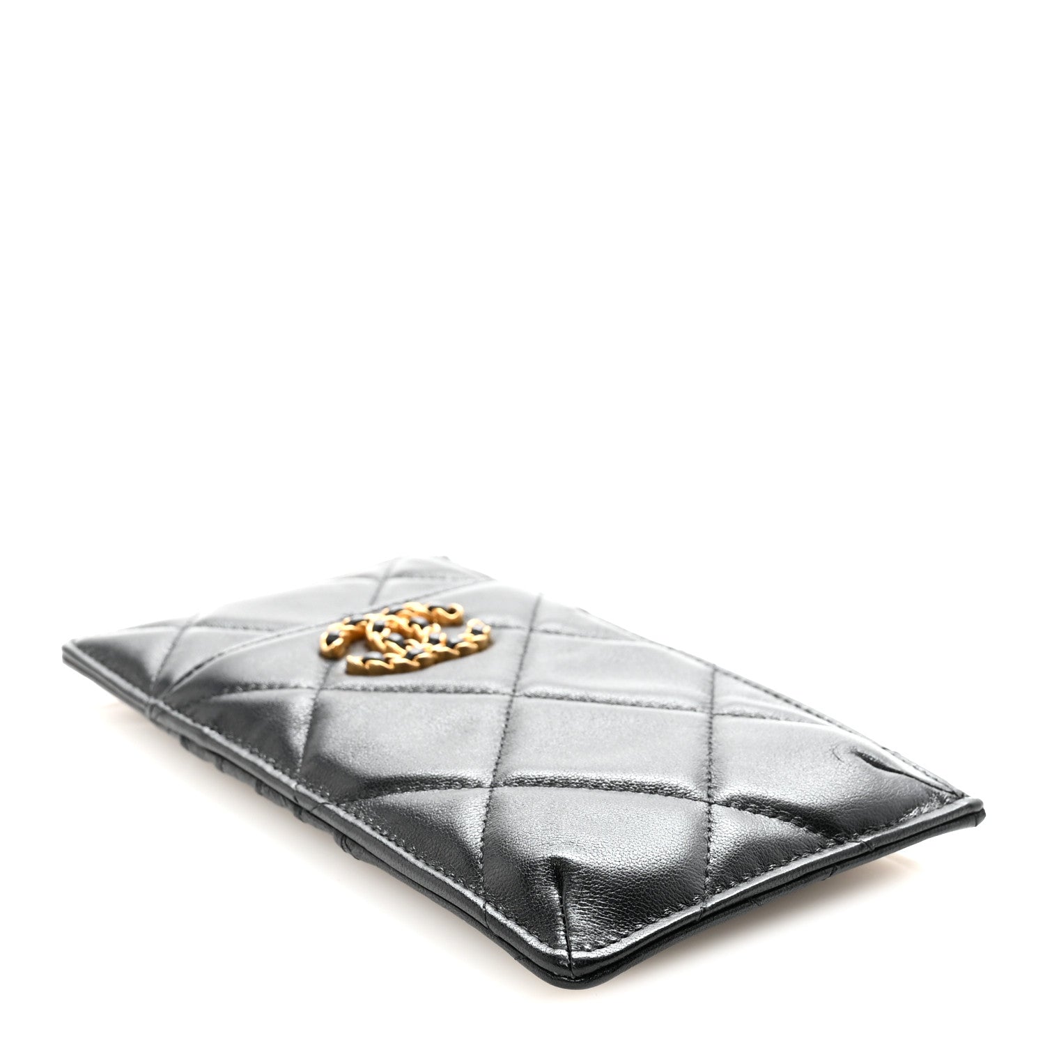 Chanel Goatskin Quilted Chanel 19 Flat Wallet Pouch Black 7 of 14