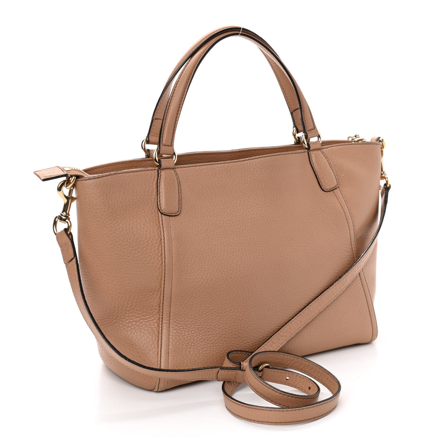 Pebbled Calfskin Small Soho Top Handle Bag Camelia
