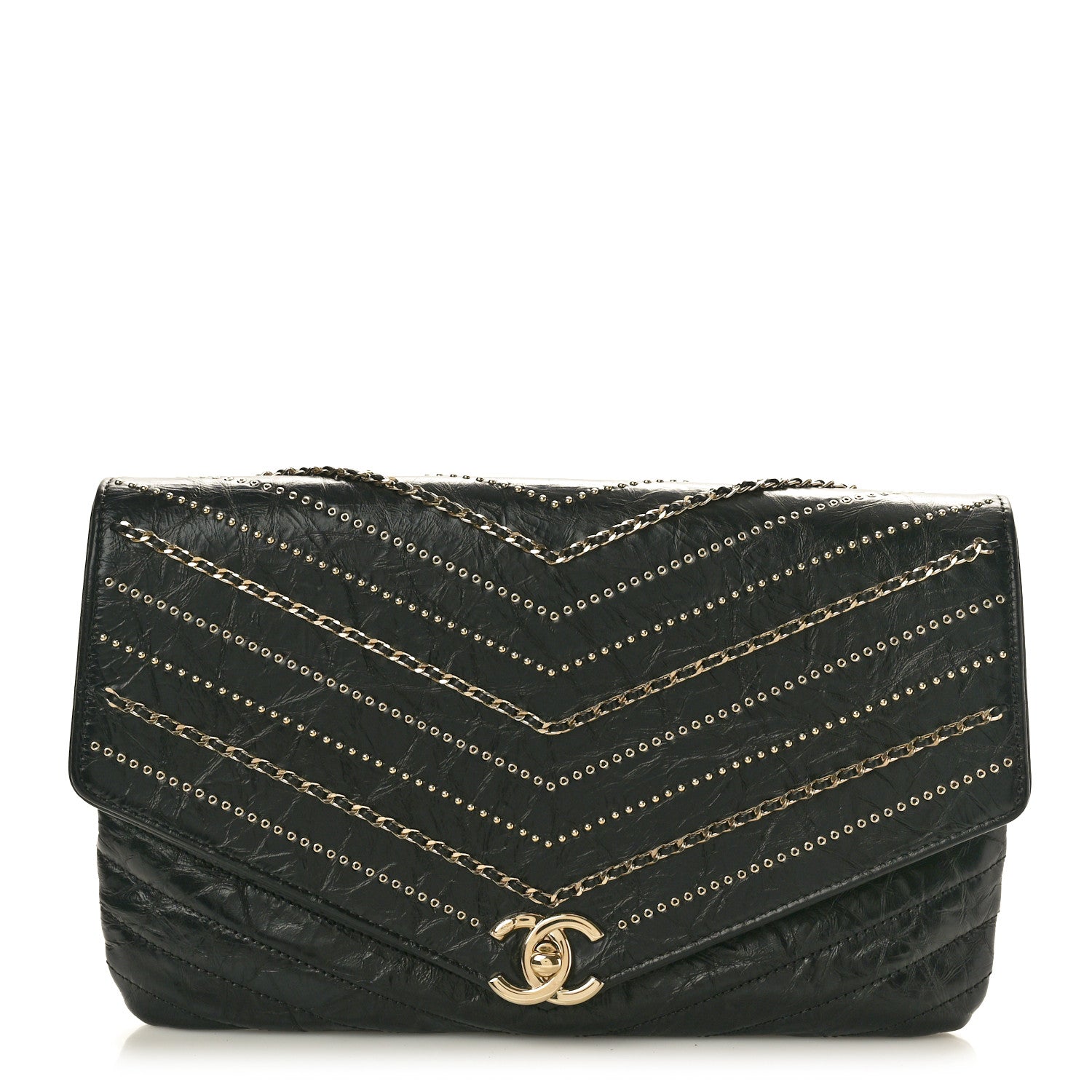Chanel Crumpled Calfskin Chevron Envelope Clutch Black 1 of 9