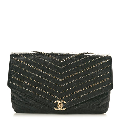 Chanel Crumpled Calfskin Chevron Envelope Clutch Black 1 of 9