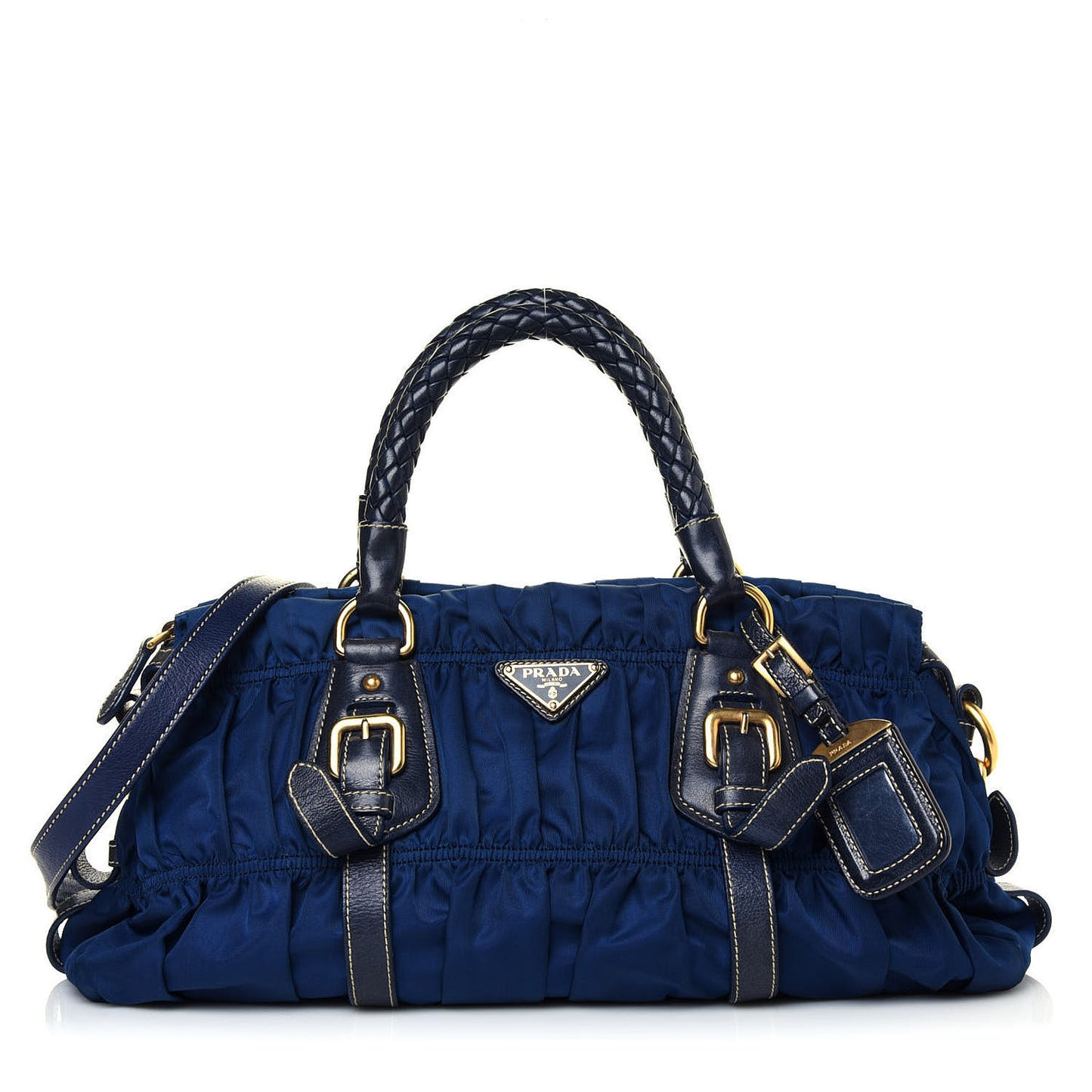 Tessuto Nylon Nappa Braided Gaufre Shoulder Bag Bleuette