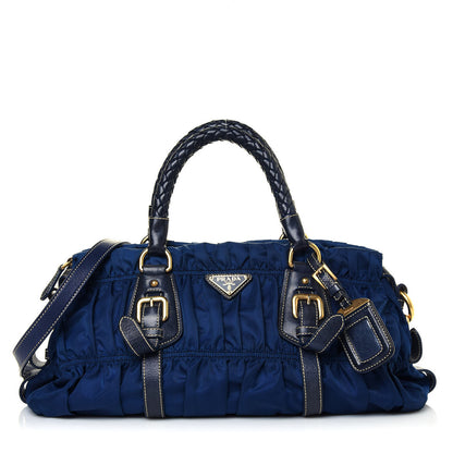 Prada Tessuto Nylon Nappa Braided Gaufre Shoulder Bag Bleuette 1 of 12